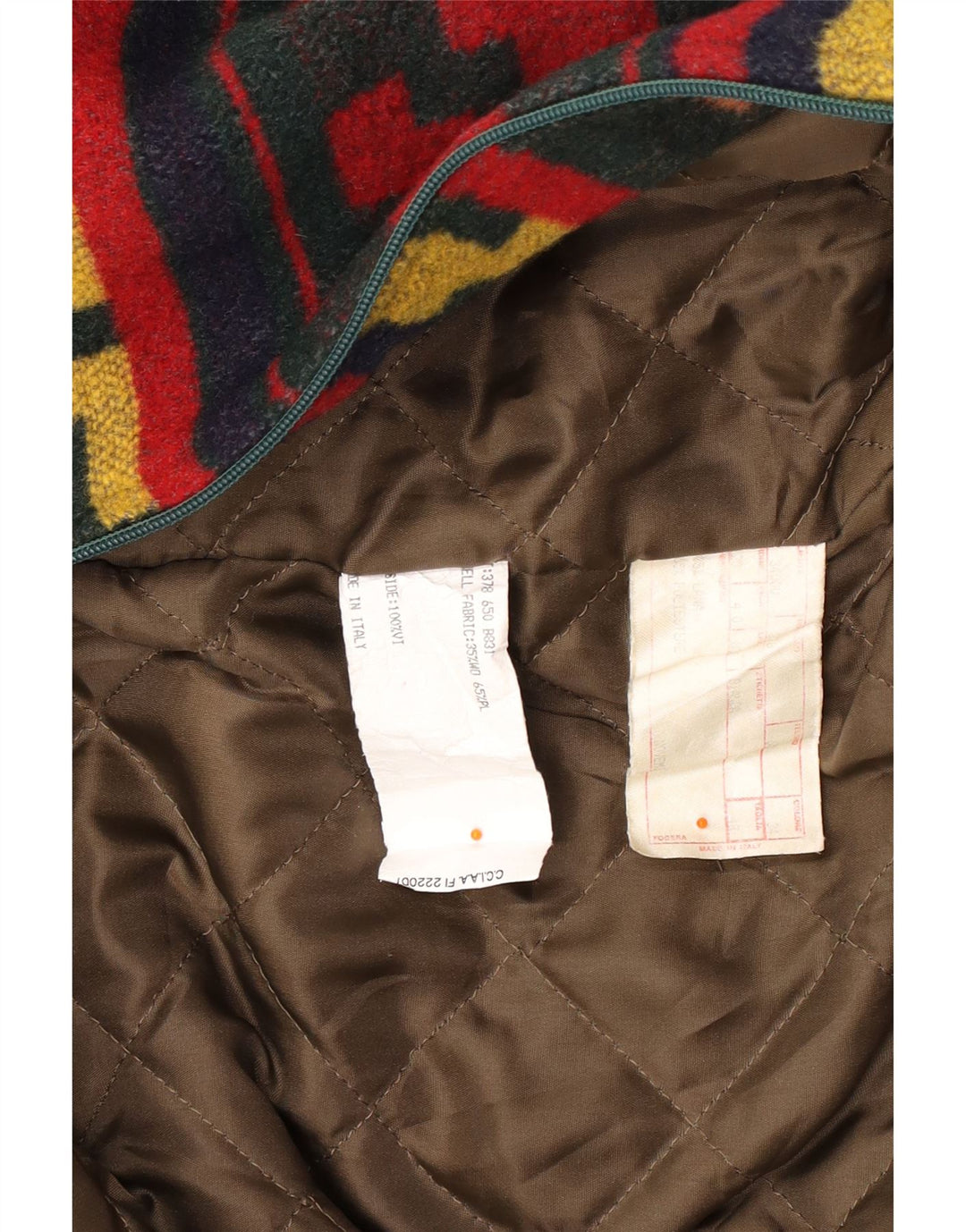 Vintage hombres chaqueta utilitaria Reino Unido 40 gran lana geométrica multicolor