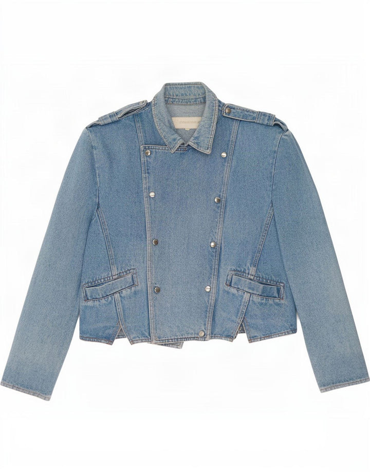 Vintage mujer militar chaqueta de mezclilla IT 46 algodón azul grande