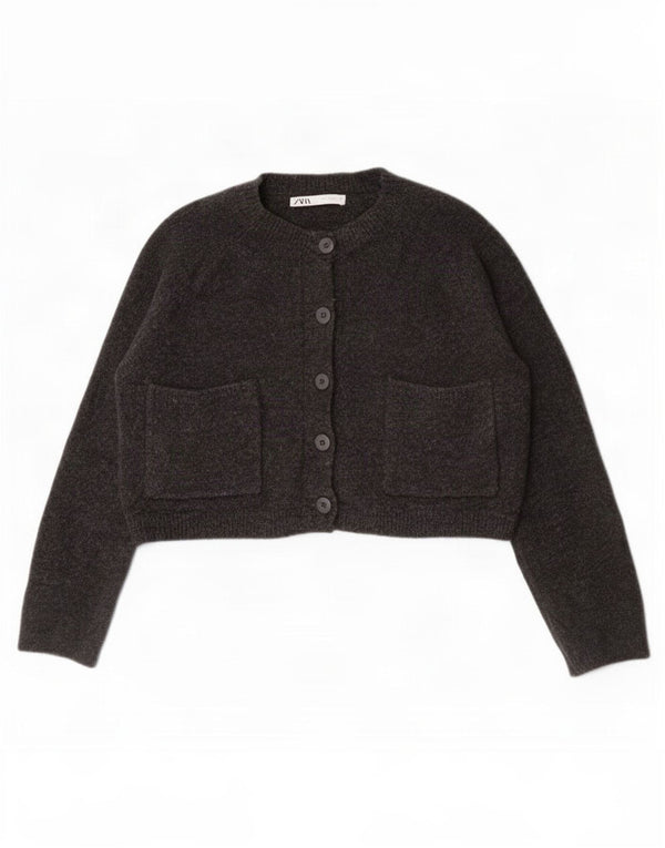 Zara Mujer Crop Suéter Cárdigan Extragrande Reino Unido 10 Pequeño Acrílico Gris