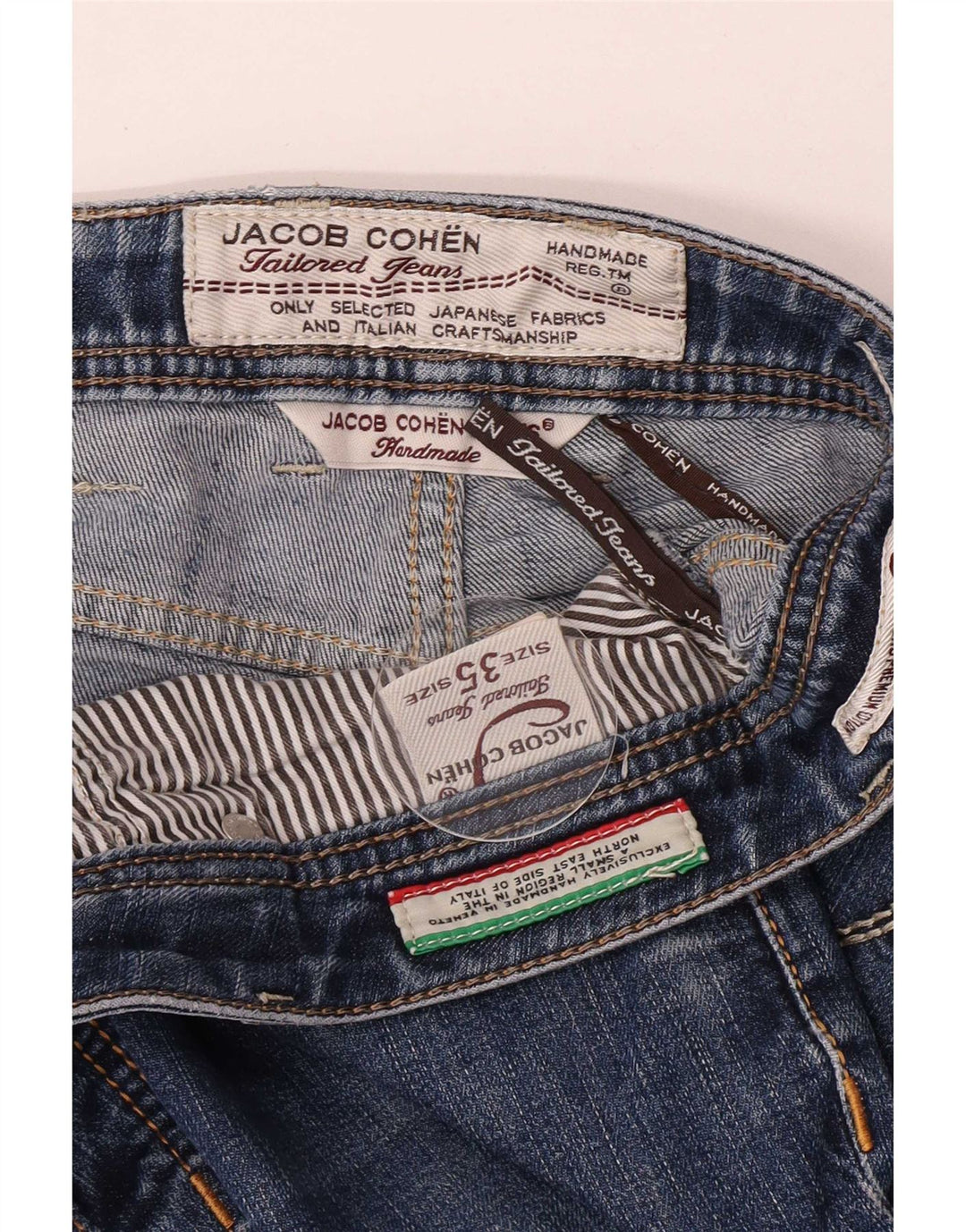 Jacob Cohen Jeans delgados hechos a mano para hombre W35 L29 Algodón azul
