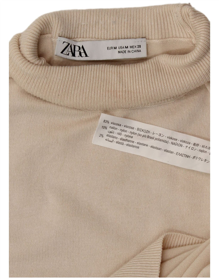 Zara Mujer Roll Neck Jumper Sweater UK 12 Medium Off White Viscosa