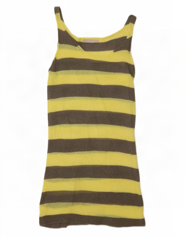 Stefanel Vestido tipo jersey sin mangas para mujer UK 40 Mediano a rayas amarillas