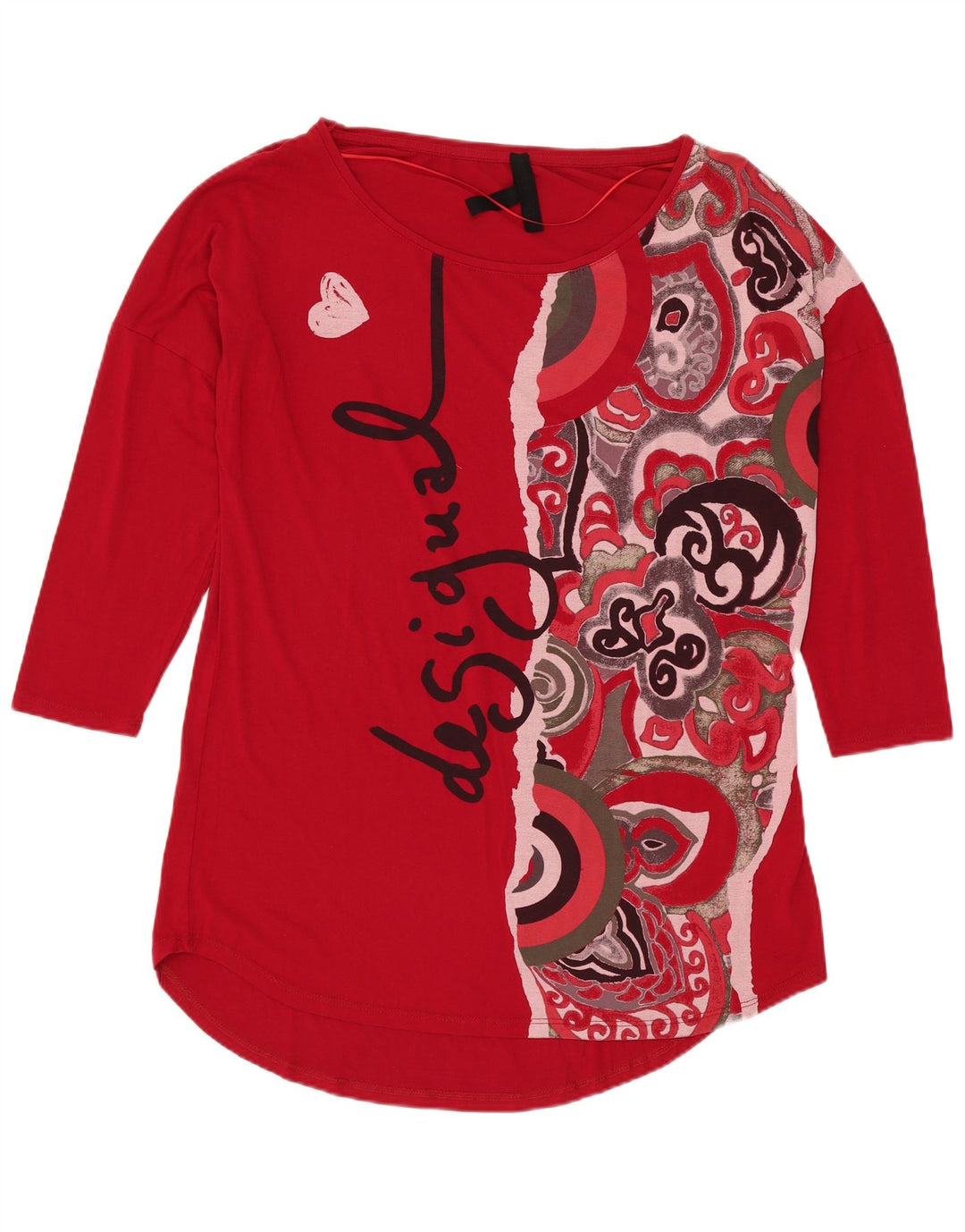 DESIGUAL Top gráfico para mujer manga 3/4 UK 44 Viscosa roja mediana