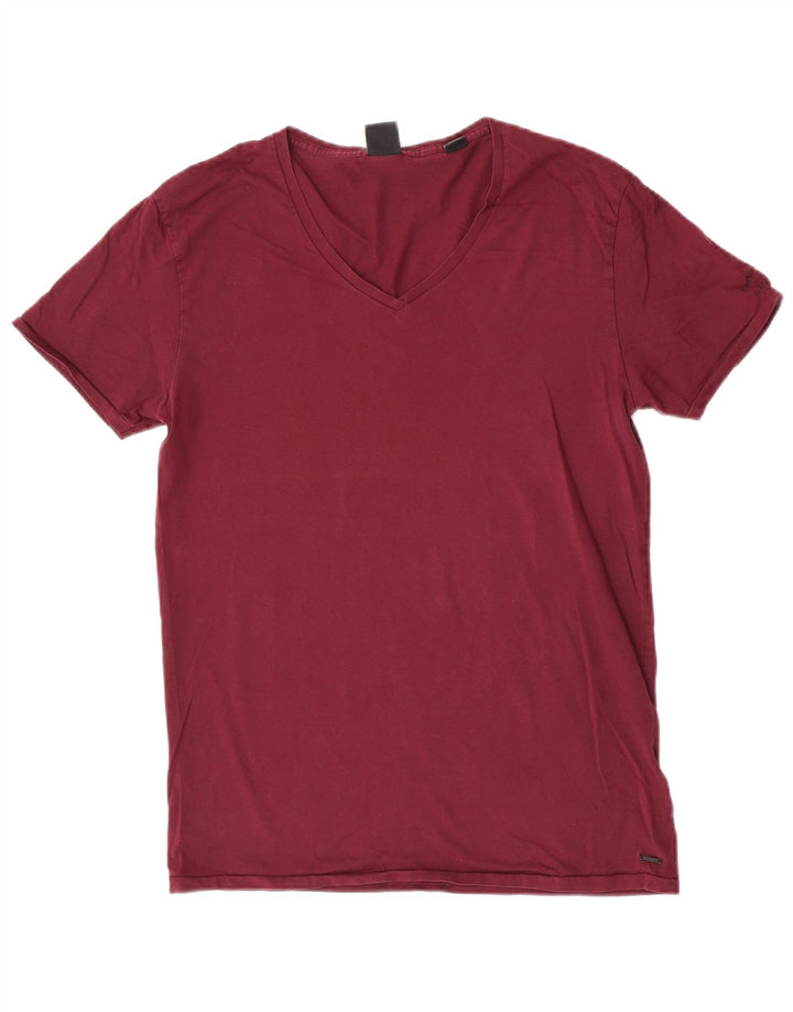 Scotch & Soda Hombre Camiseta Top Medium Granate Algodón