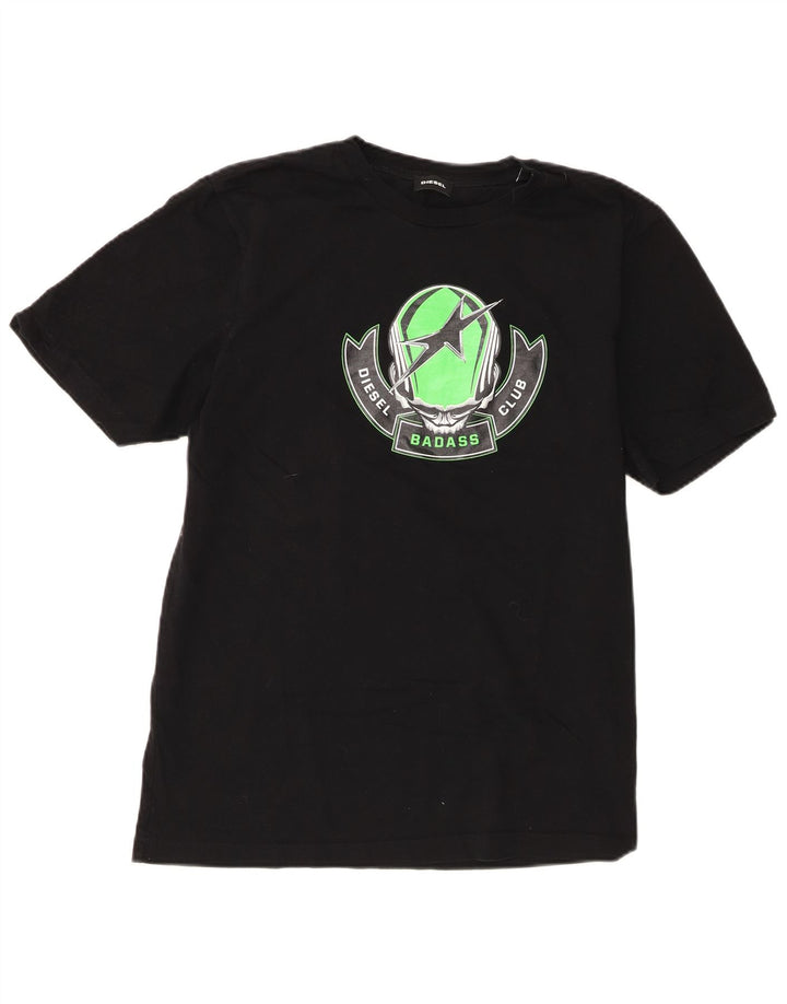 Diesel Hombre Camiseta Gráfica Top Grande Algodón Negro
