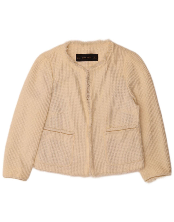 Zara Chaqueta Bolero Abierta De Manga 3/4 para Mujer UK 10 Small Off White Cotton