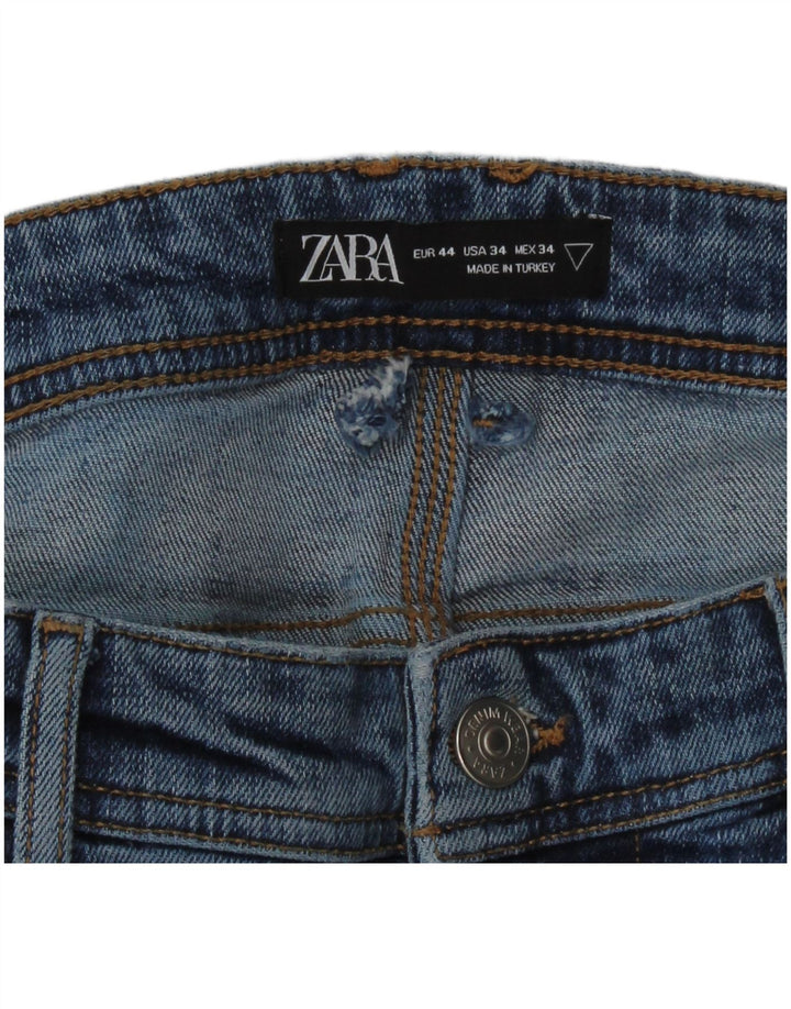 ZARA Vaqueros ajustados desgastados con gráfico para hombre EU 44 Large W34 L30 Azul