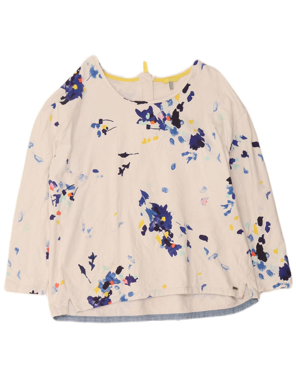 Joules Top Mujer Manga Larga UK 20 2XL Algodón Floral Blanco
