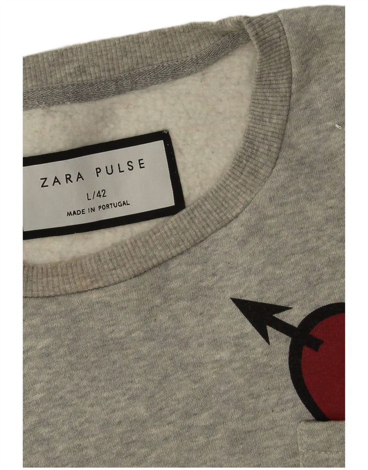 Zara Hombre Sudadera Jumper Large Gris Moteado Corazón