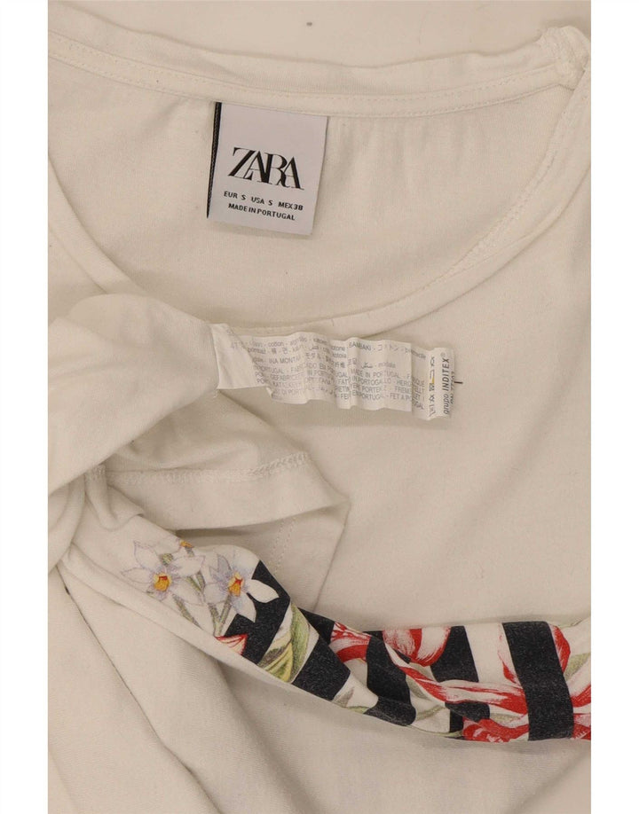 Zara Hombre Camiseta Top Small Blanco Floral Algodón