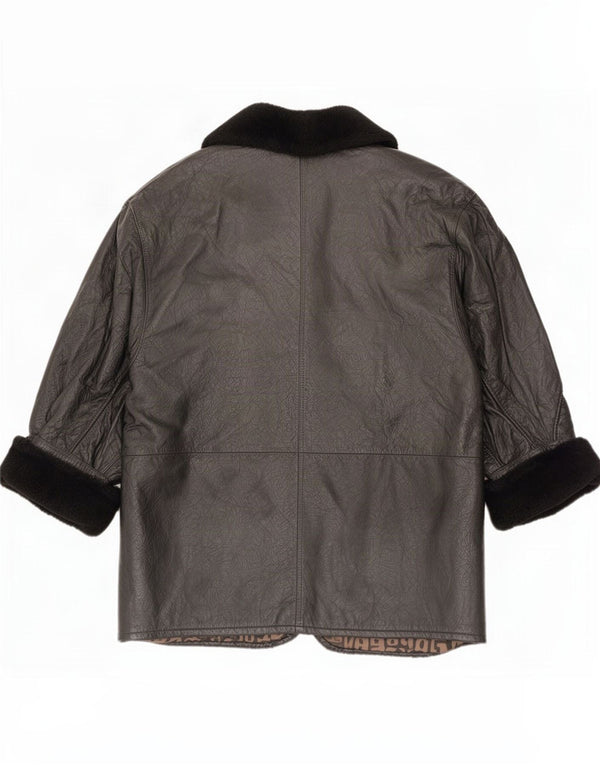 Vintage mujer 2 botones chaqueta de cuero IT 44 Medio Negro