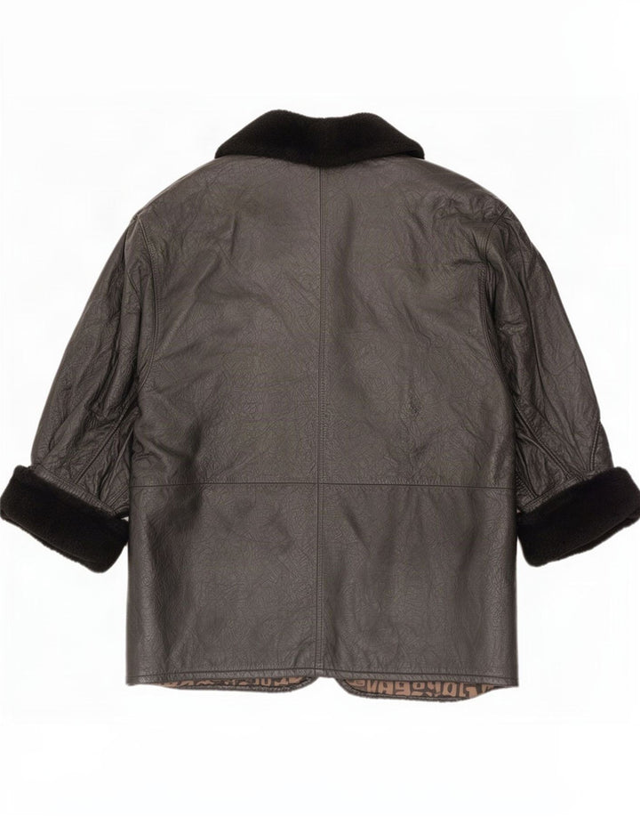 Vintage mujer 2 botones chaqueta de cuero IT 44 Medio Negro