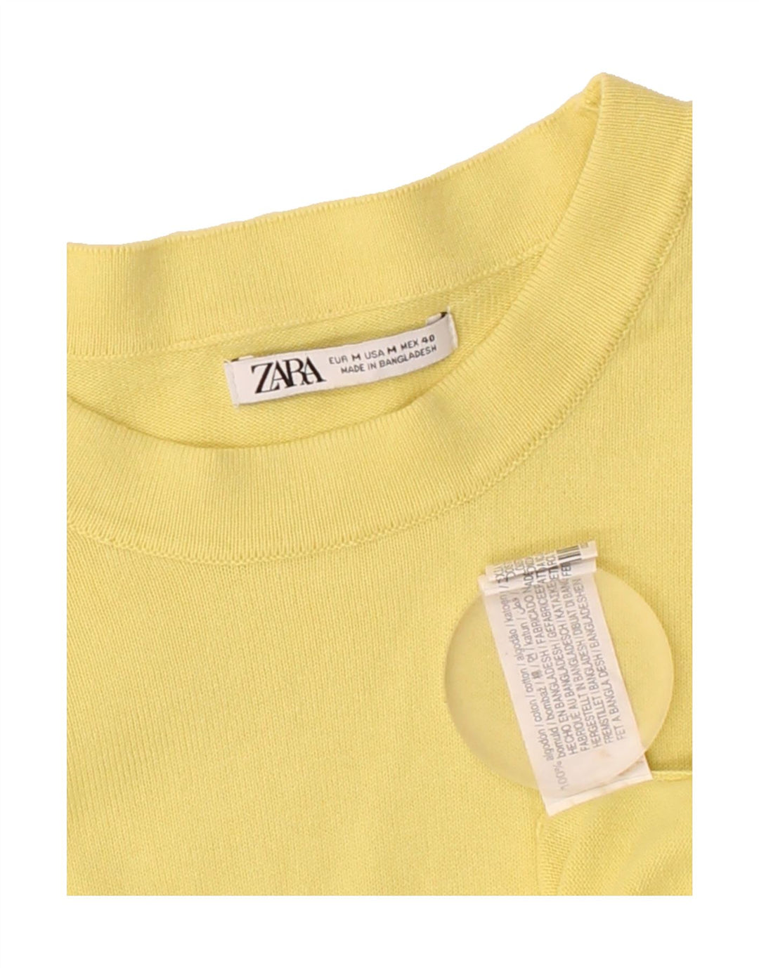 ZARA Womens T-Shirt Top UK 14 Medium Yellow Cotton Vintage Zara and Second-Hand Zara from Messina Hembry 