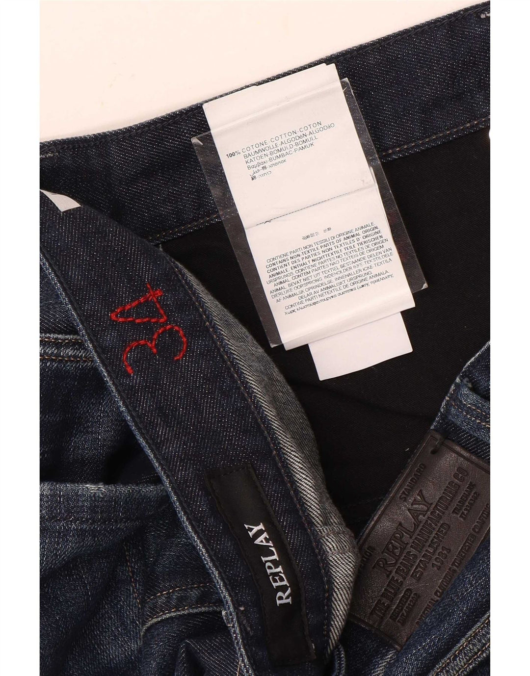 Replay Vaqueros rectos desgastados para hombre W34 L31 Algodón azul