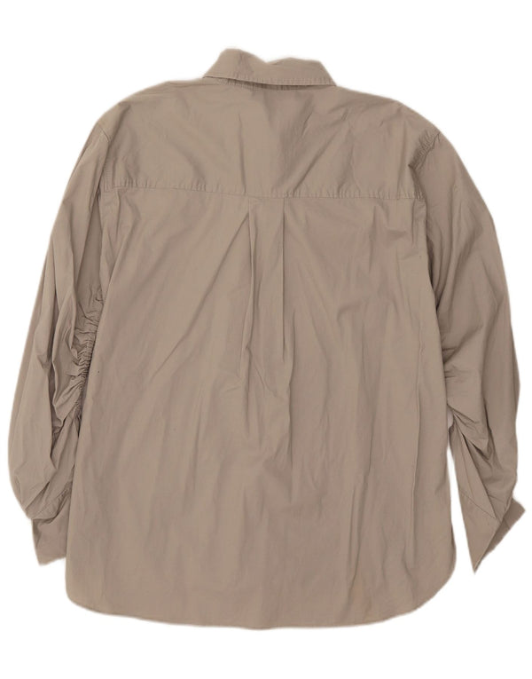 Zara Mujer Camisa Extragrande UK 10 Small Gris Algodón
