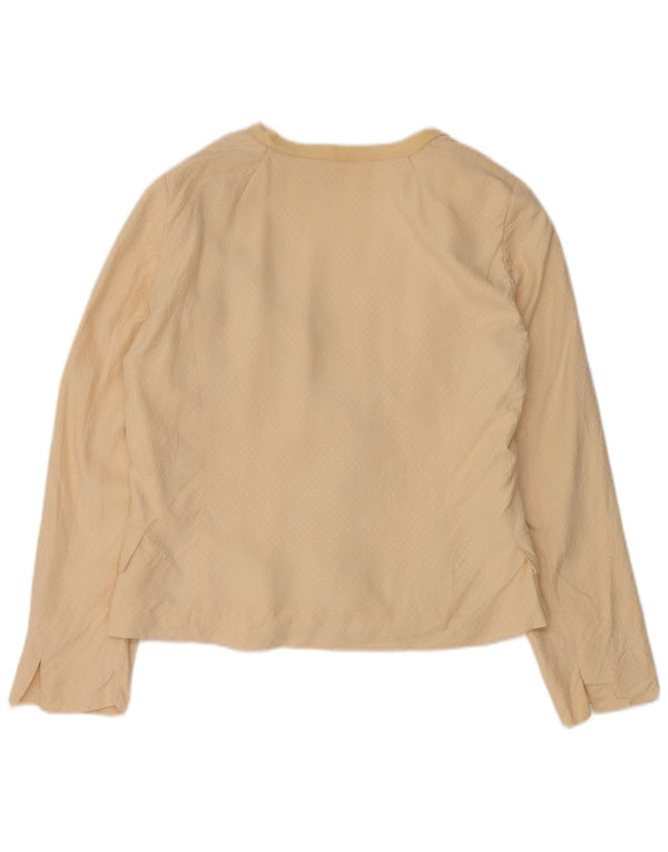 Vintage mujer 3 botones Blazer chaqueta Reino Unido 14 seda beige mediana