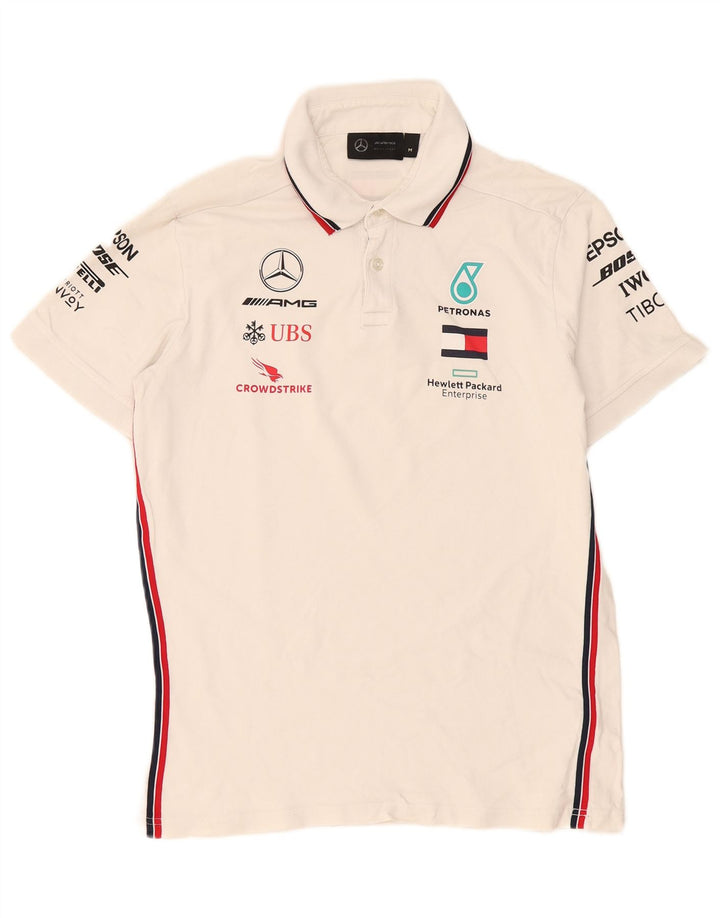 Polo gráfico vintage para hombre de algodón a rayas blanco medio
