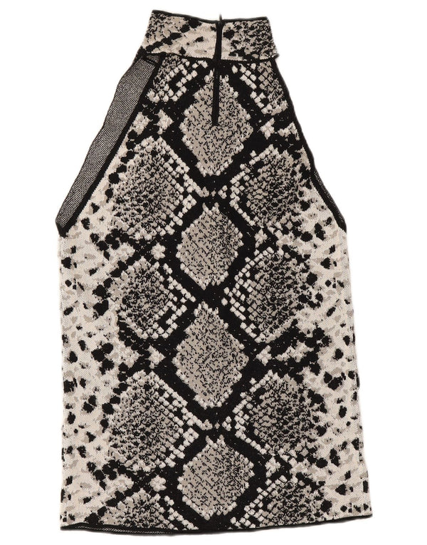 Zara Mujer Halter Top UK 8 Small Negro Animal Print Viscosa