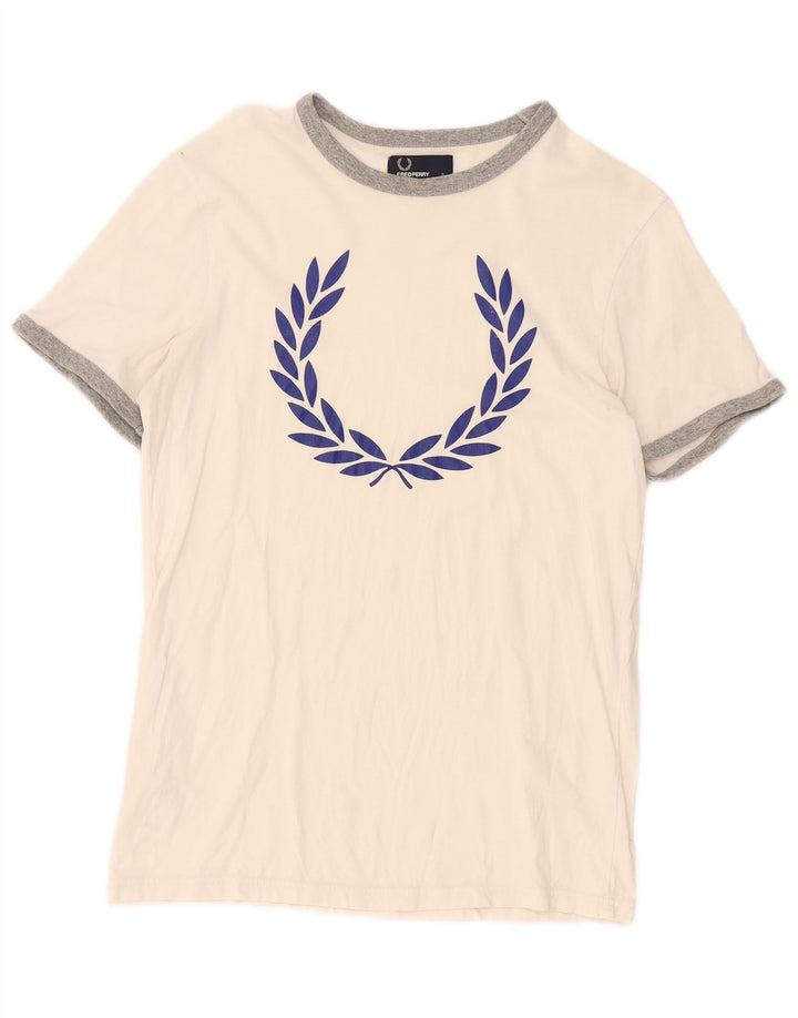 Fred Perry Camiseta Gráfica Para Hombre Top Pequeño De Algodón Blanco