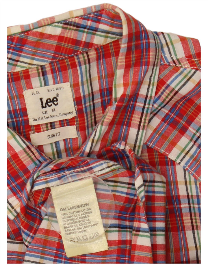 LEE Camisa de Manga Corta Slim Fit para Hombre XL Algodón a Cuadros Rojos