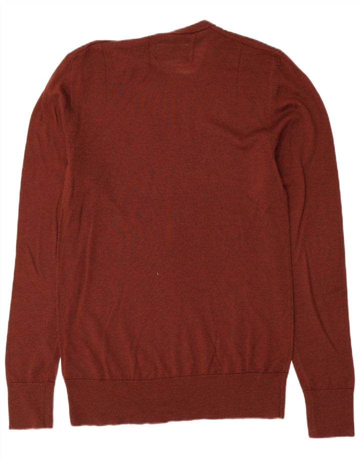 All Saints Jersey de cuello redondo para hombre, talla pequeña, lana merino marrón