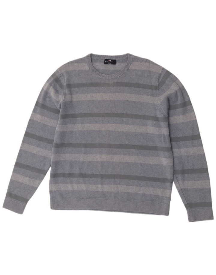 Marks & Spencer - Jersey de cuello redondo para hombre, talla grande, algodón a rayas azules