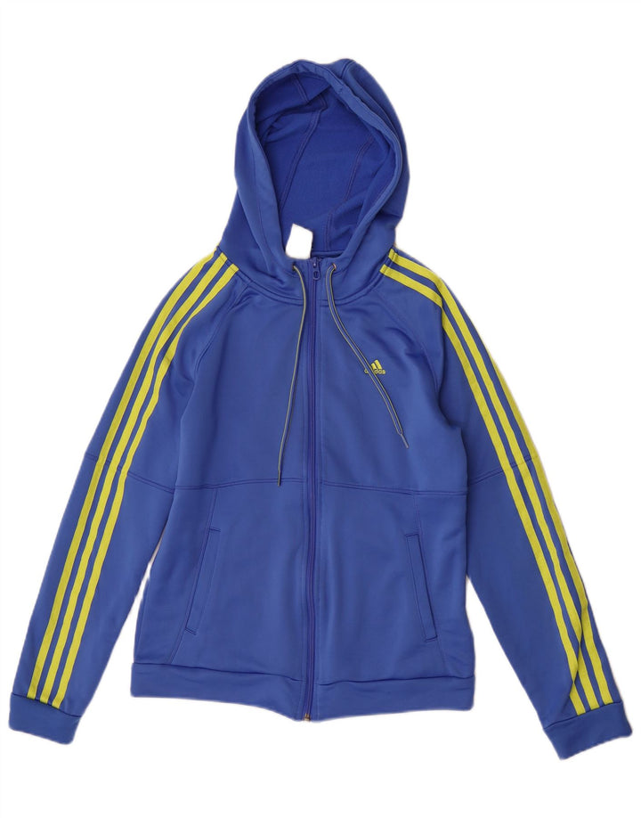 Adidas - Sudadera con capucha y cremallera para mujer, talla 8/10, poliéster azul pequeño