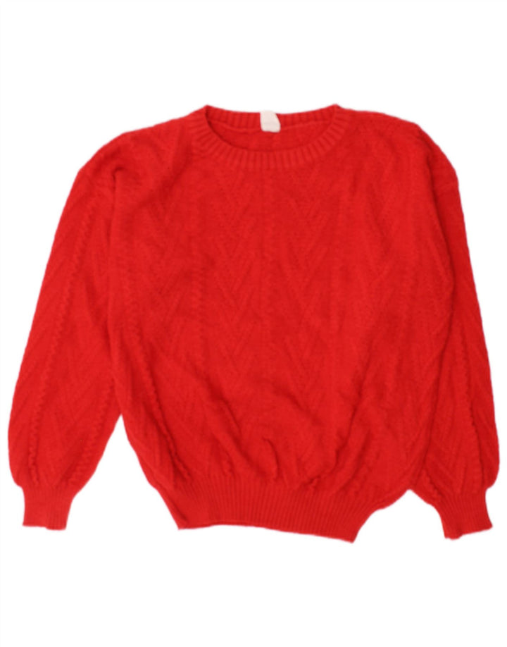 Vintage mujer cuello redondo jersey suéter Reino Unido 14 algodón rojo medio