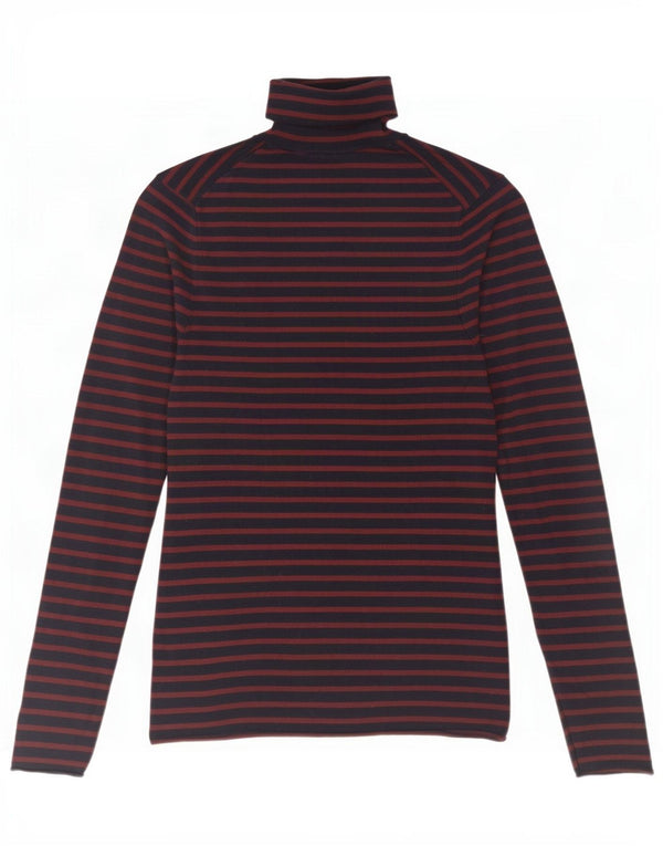 Zara Mujer Top Manga Larga UK 42 Medio Azul Marino Rayas Viscosa
