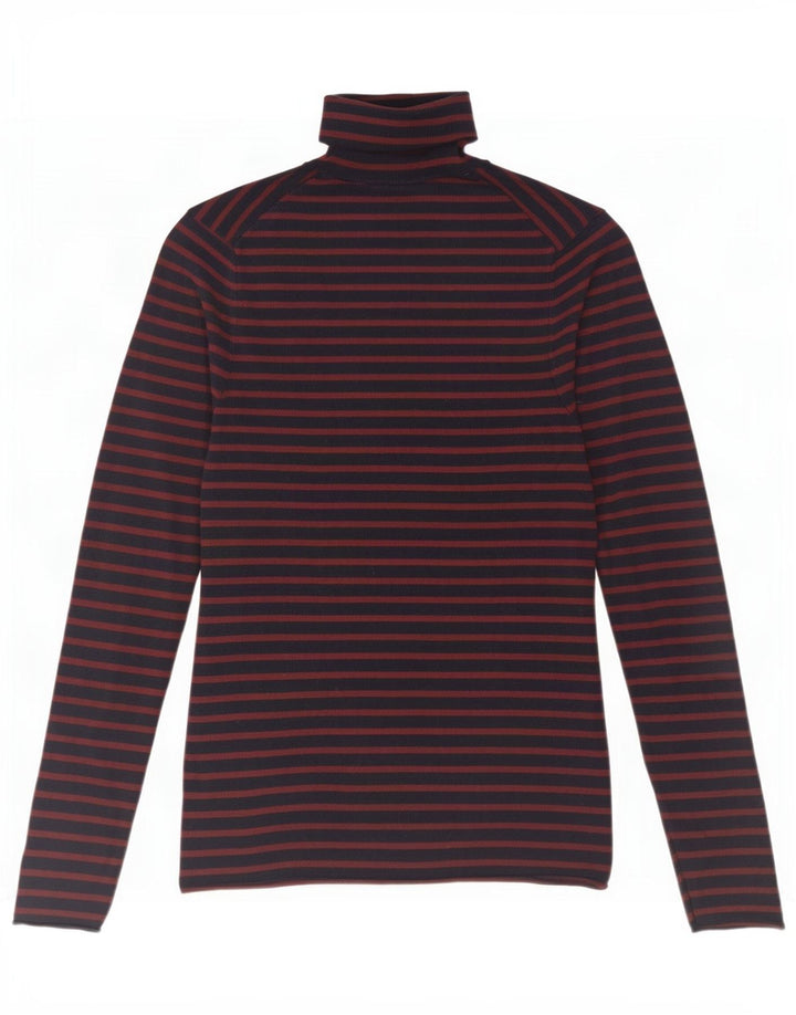 Zara Mujer Top Manga Larga UK 42 Medio Azul Marino Rayas Viscosa