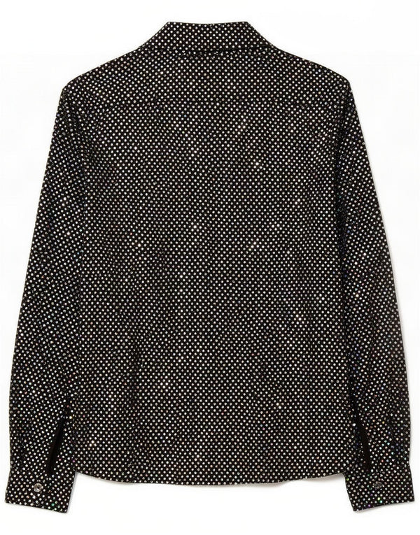 Blusa camisera extragrande vintage para mujer UK 10 Pequeña poliéster con lunares negros
