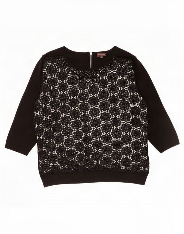 Phase Eight Blusa de manga 3/4 para mujer UK 44 Grande Viscosa floral negra