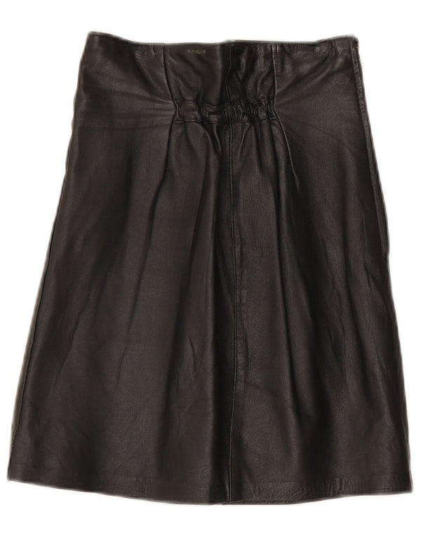 Falda de cuero de cintura alta vintage para mujer IT 44 Medio W25 Cuero negro