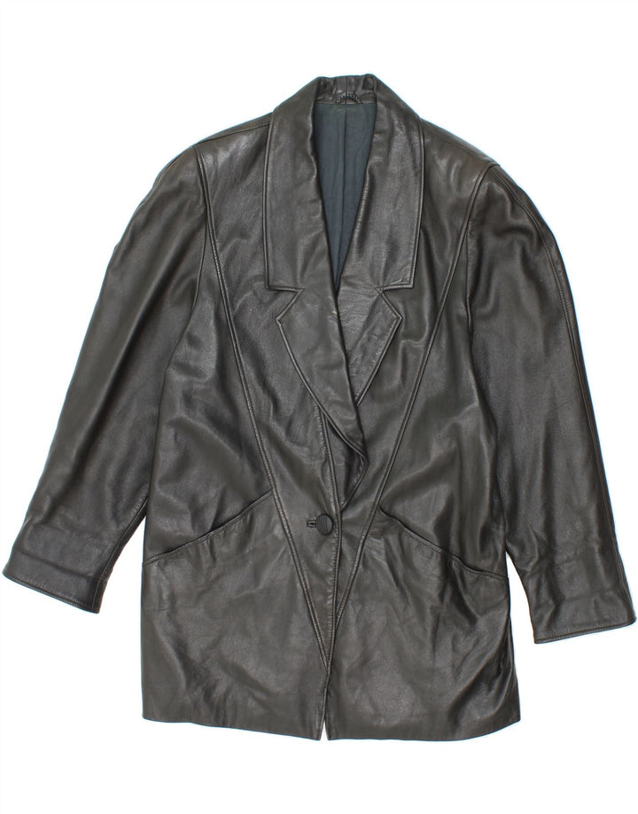 VINTAGE Womens Leather Coat UK 12 Medium Black Leather Vintage Vintage and Second-Hand Vintage from Messina Hembry 