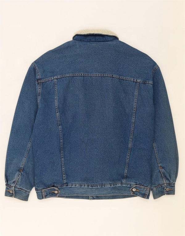 Vintage hombres sueltos ajuste Sherpa chaqueta de mezclilla Reino Unido 38 algodón azul medio