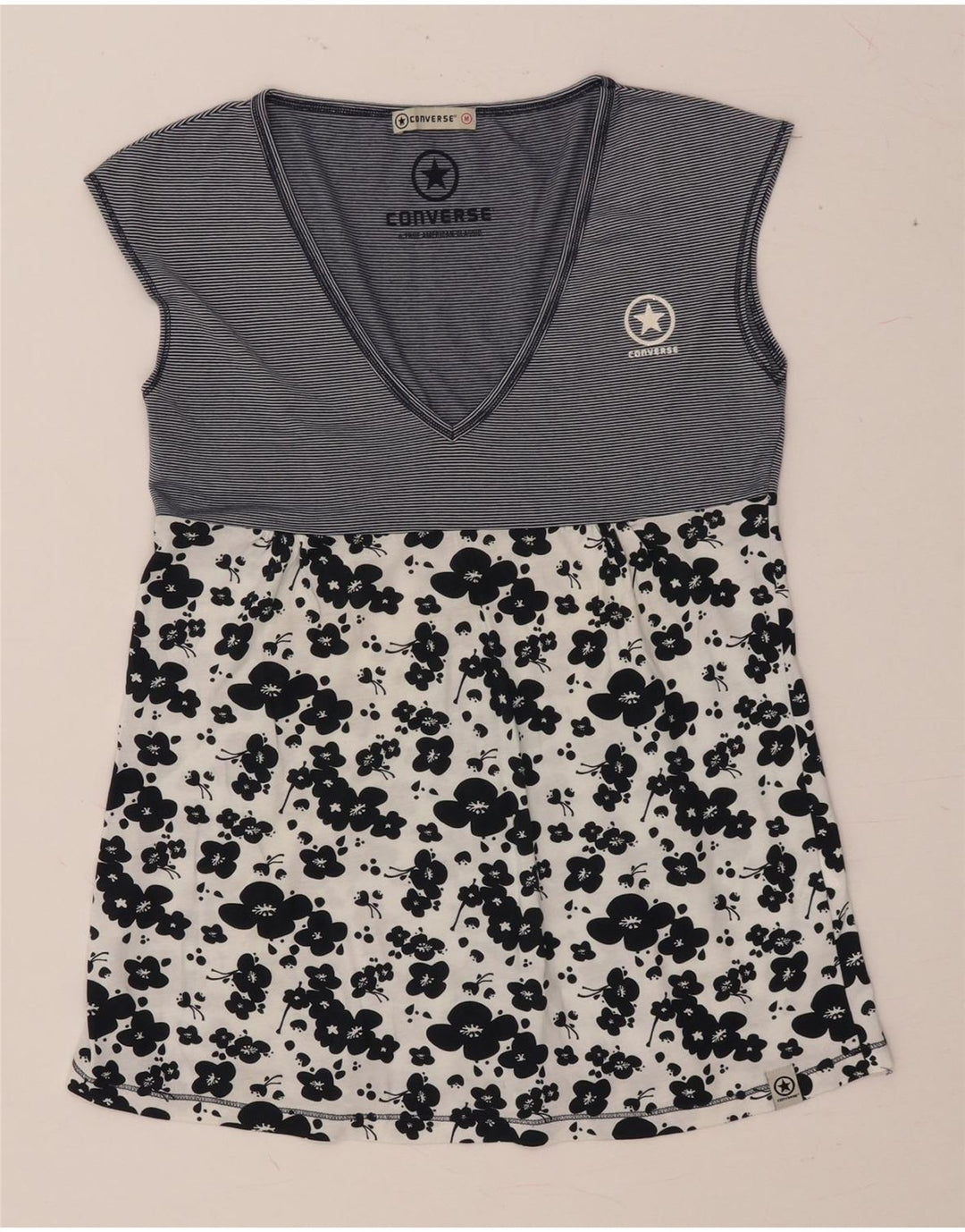 CONVERSE Blusa sin mangas para mujer Top UK 12 Algodón floral azul marino mediano