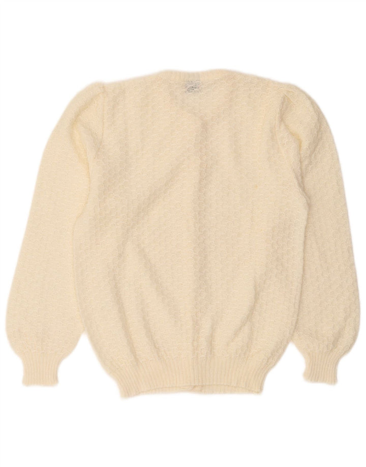 Vintage mujer Cardigan suéter Reino Unido 10 pequeño apagado blanco