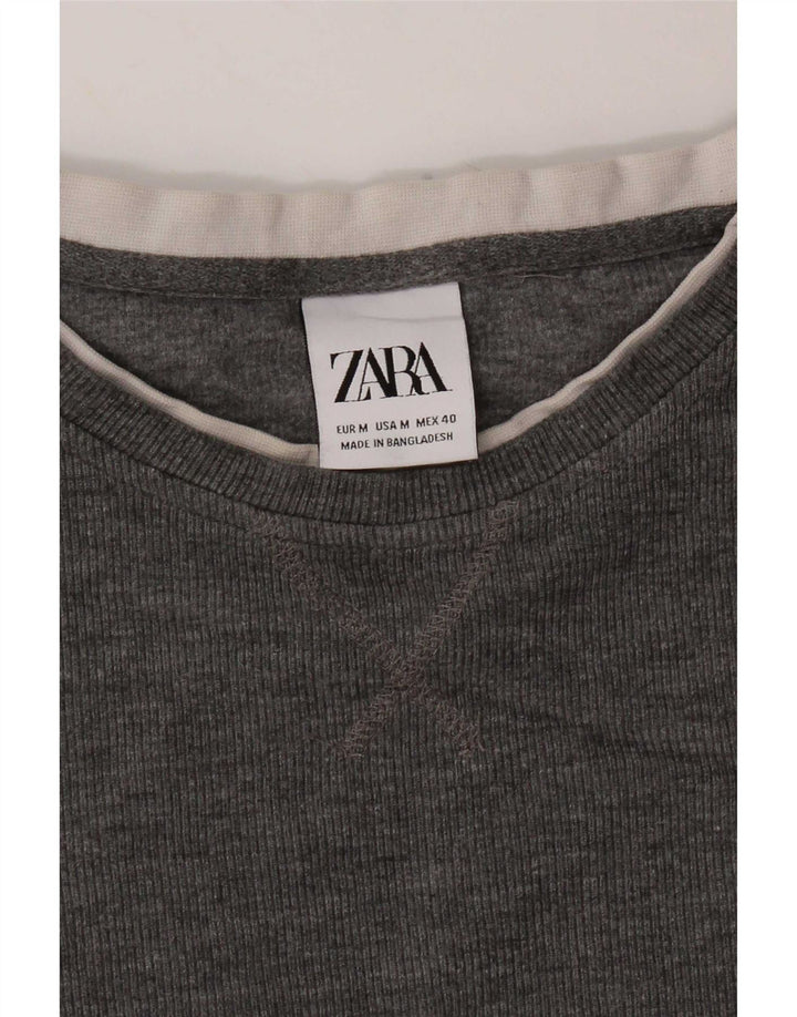 Zara Mujer Top Manga Larga UK 42 Gris Medio