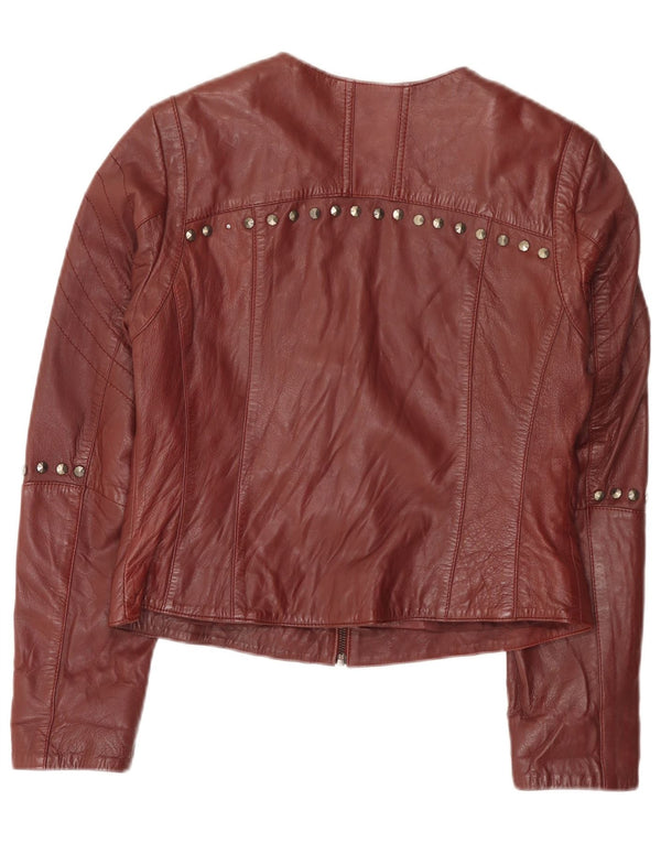 Amy Vermont Chaqueta motera de cuero para mujer EU 38 Medio Borgoña manchado