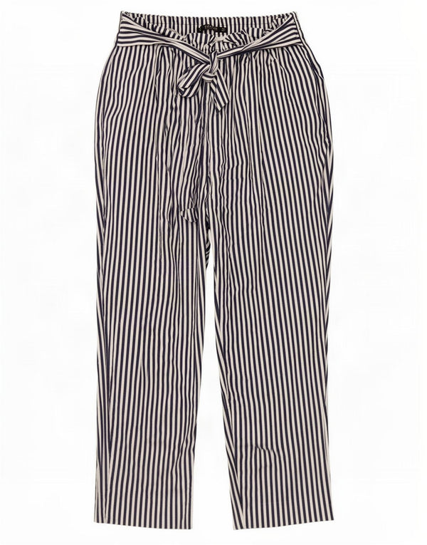 Zara Mujer Pantalones Cortos De Cintura Alta Grande W30 L24 Azul Marino Rayas Pintadas