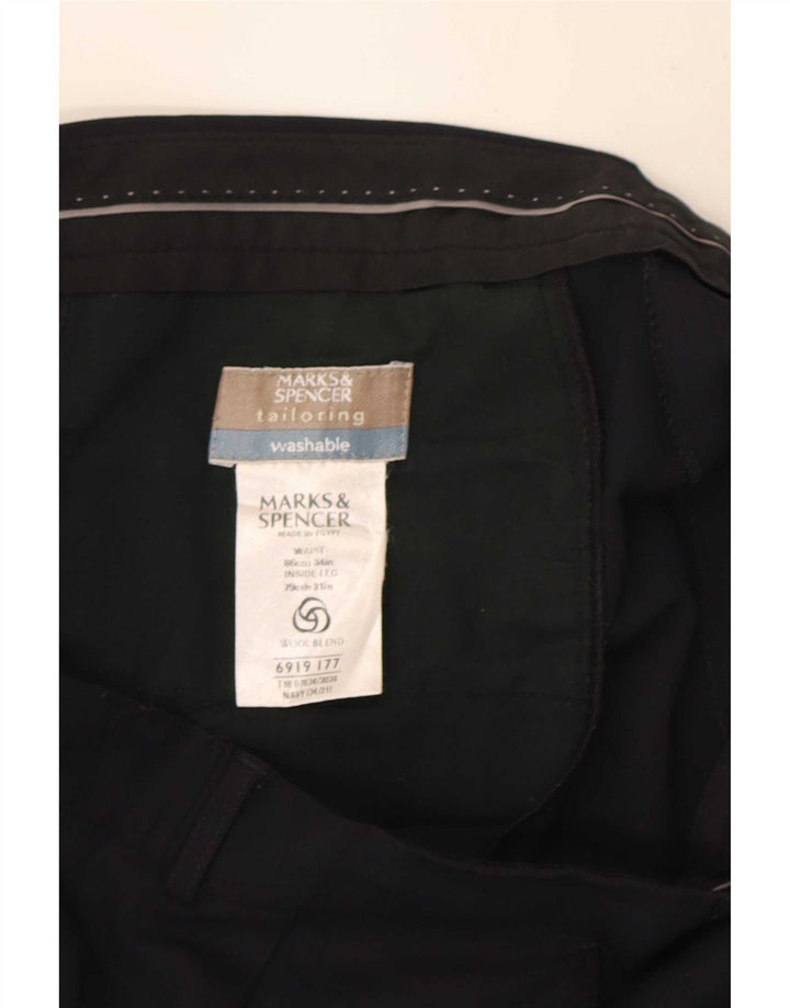 Marks & Spencer Pantalón de traje con pinzas para hombre W34 L31 Poliéster azul marino
