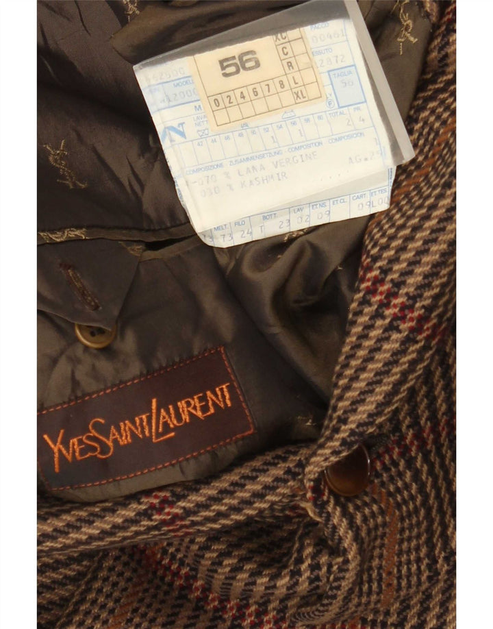 Yves Saint Laurent Chaqueta blazer de 2 botones para hombre IT 56 3XL Lana a cuadros marrón