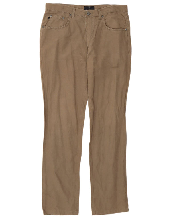Trussardi Pantalón Casual Slim para Hombre IT 50 Large W34 L31 Beige Lino