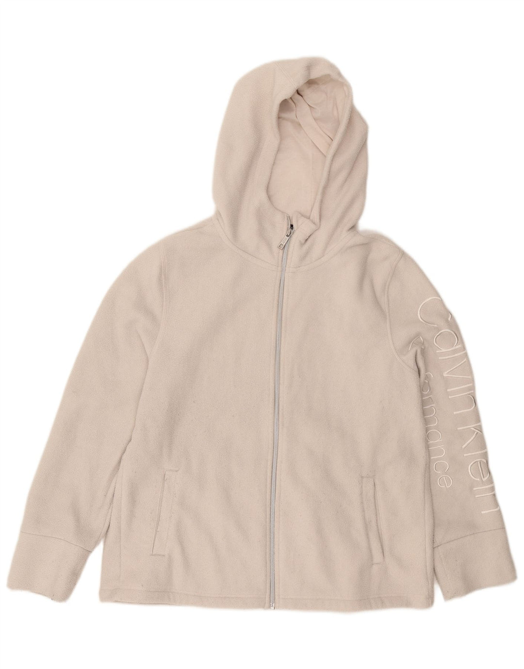 CALVIN KLEIN Chaqueta polar con capucha gráfica para mujer UK 18 XL Off White