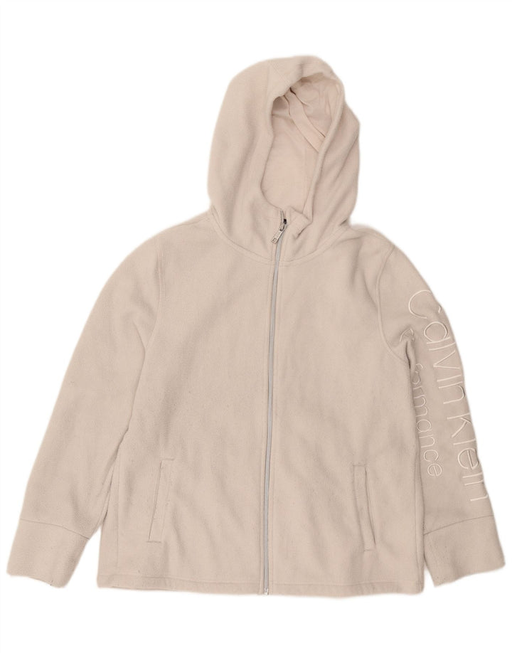 CALVIN KLEIN Chaqueta polar con capucha gráfica para mujer UK 18 XL Off White