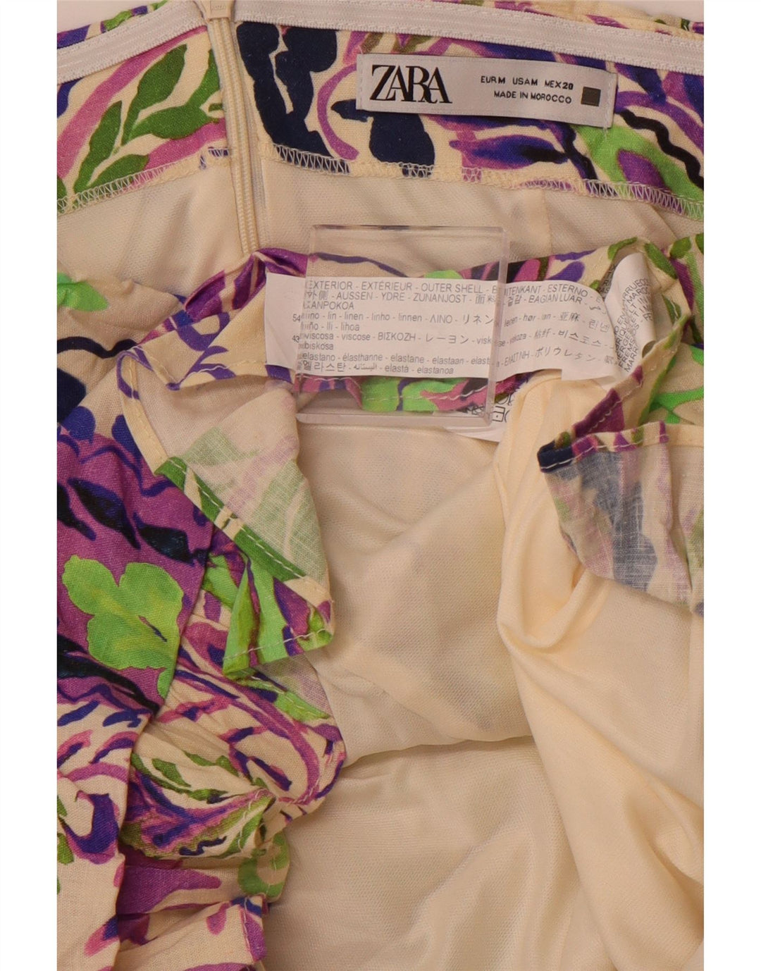 ZARA Vestido Mini Sin Tirantes Mujer UK 40 Mediano Lino Paisley Multicolor