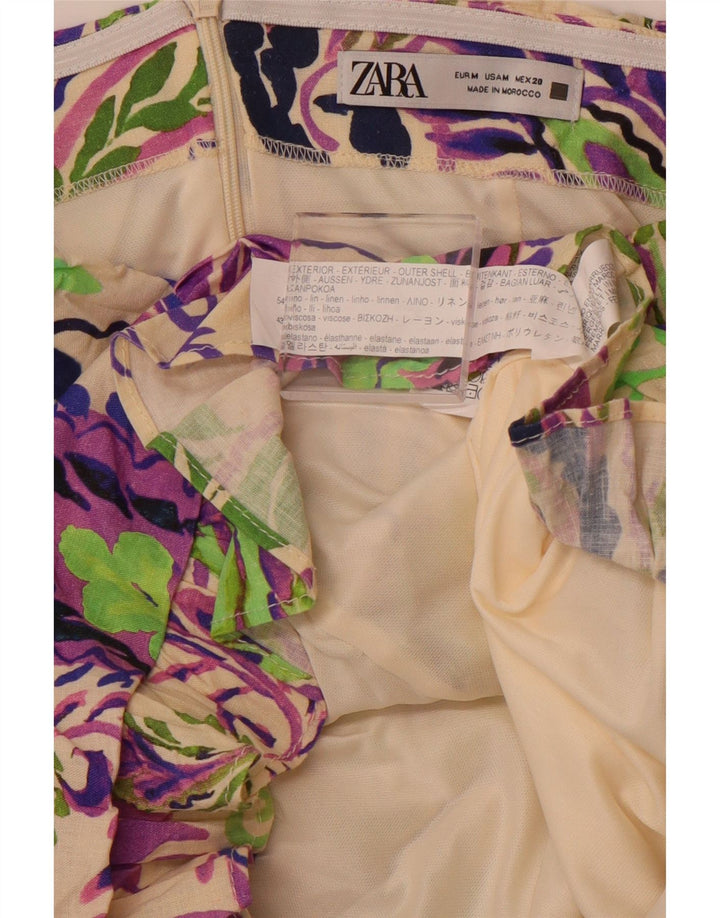 ZARA Vestido Mini Sin Tirantes Mujer UK 40 Mediano Lino Paisley Multicolor
