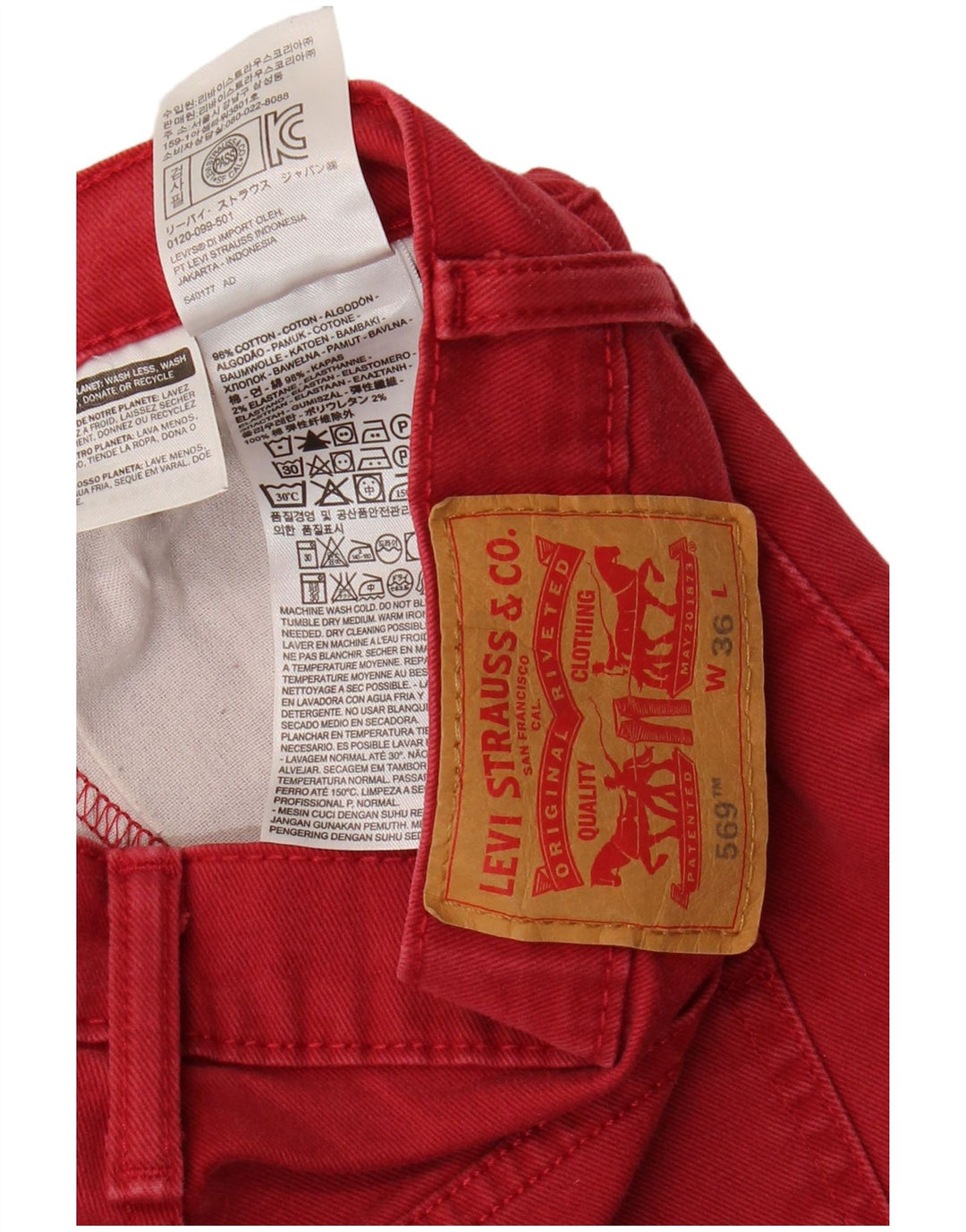 LEVI'S Mens 569 Denim Shorts W36 Grande Algodón Rojo