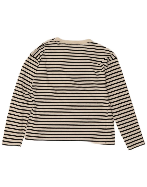 Zara Mujer Top Manga Larga UK 10 Small Blanco Rayas Algodón