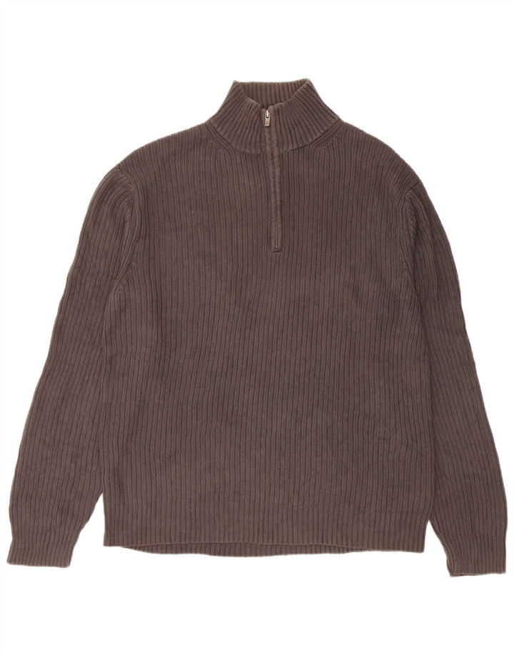 CALVIN KLEIN Jersey con cuello y cremallera para hombre, suéter grande de algodón gris